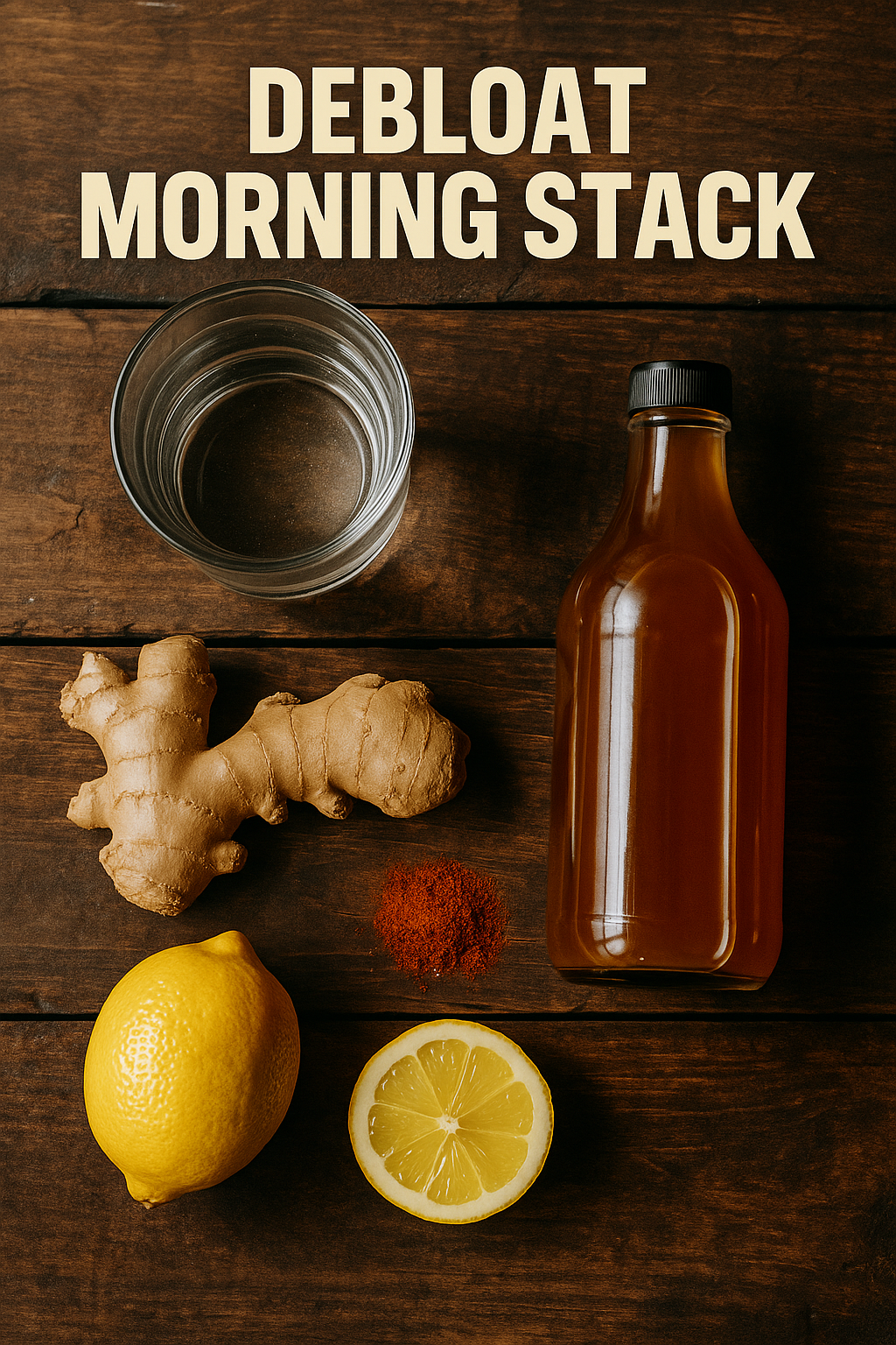 Debloat Morning Stack: ginger, lemon, cayenne, ACV and warm water